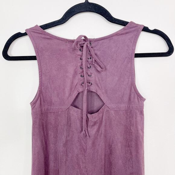 Pink Republic XSmall Purple Faux Sueded Lace Back Dress Sleeveless Artisan Wine - Picture 5 of 11